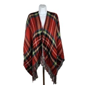 LOFT PLAID FRINGED PONCHO